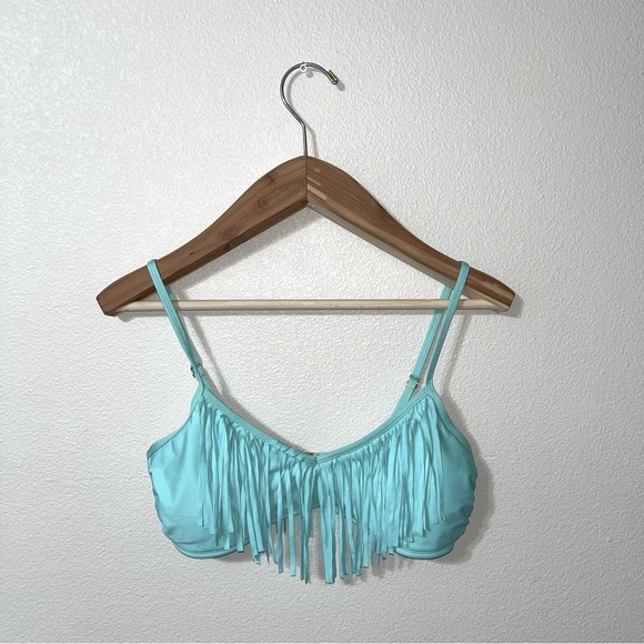 Gianni Bini Estilo Fringe Turquoise String Bikini Top L - Picture 2 of 9